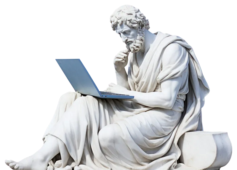statue with laptop
